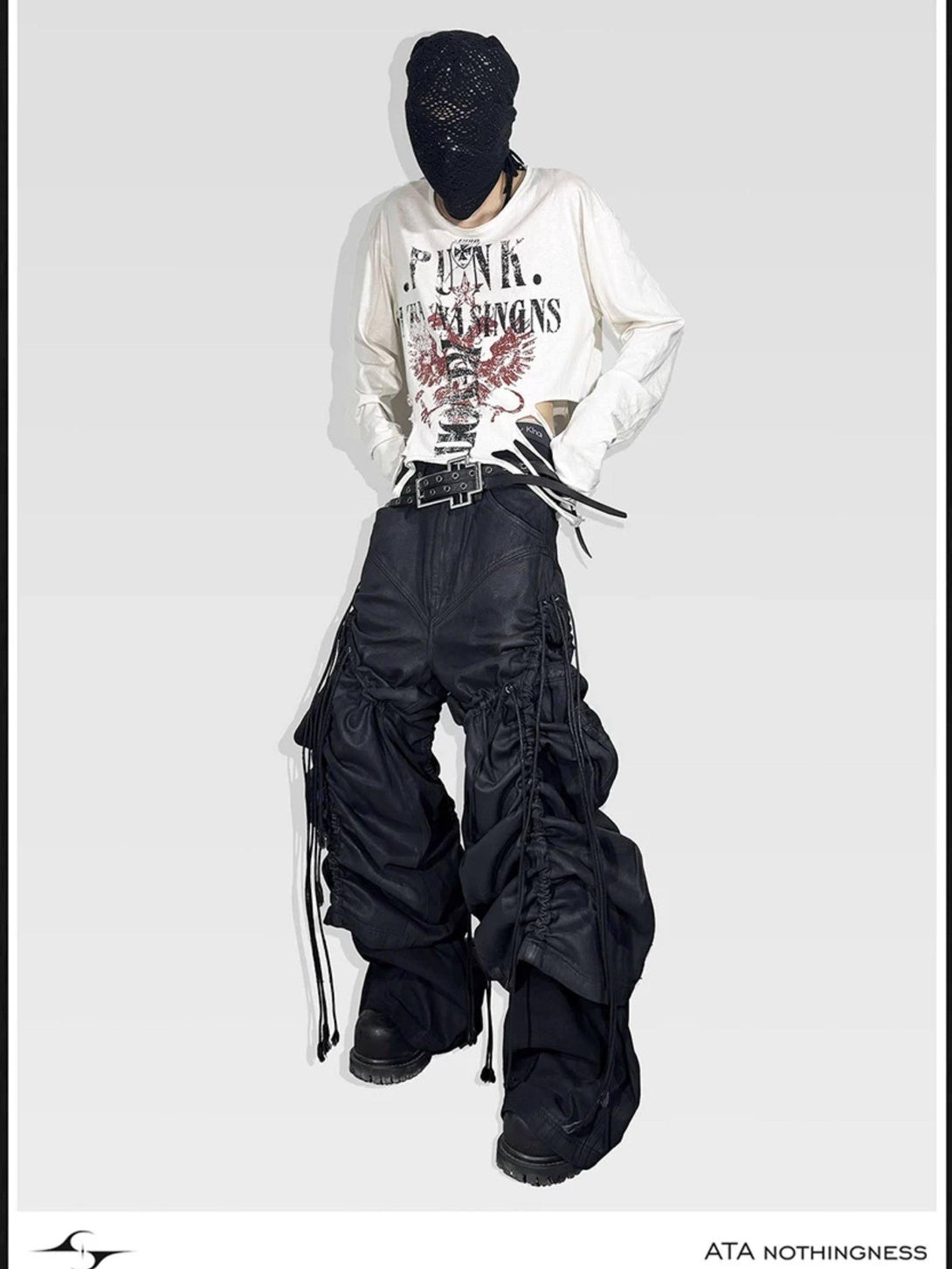 ATAnothingness Pleated Cargo Loose Mid Rise Zipper Cotton Gothic Metal Black Wide-Leg Jeans