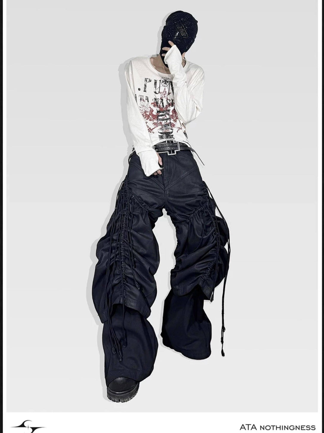 ATAnothingness Pleated Cargo Loose Mid Rise Zipper Cotton Gothic Metal Black Wide-Leg Jeans
