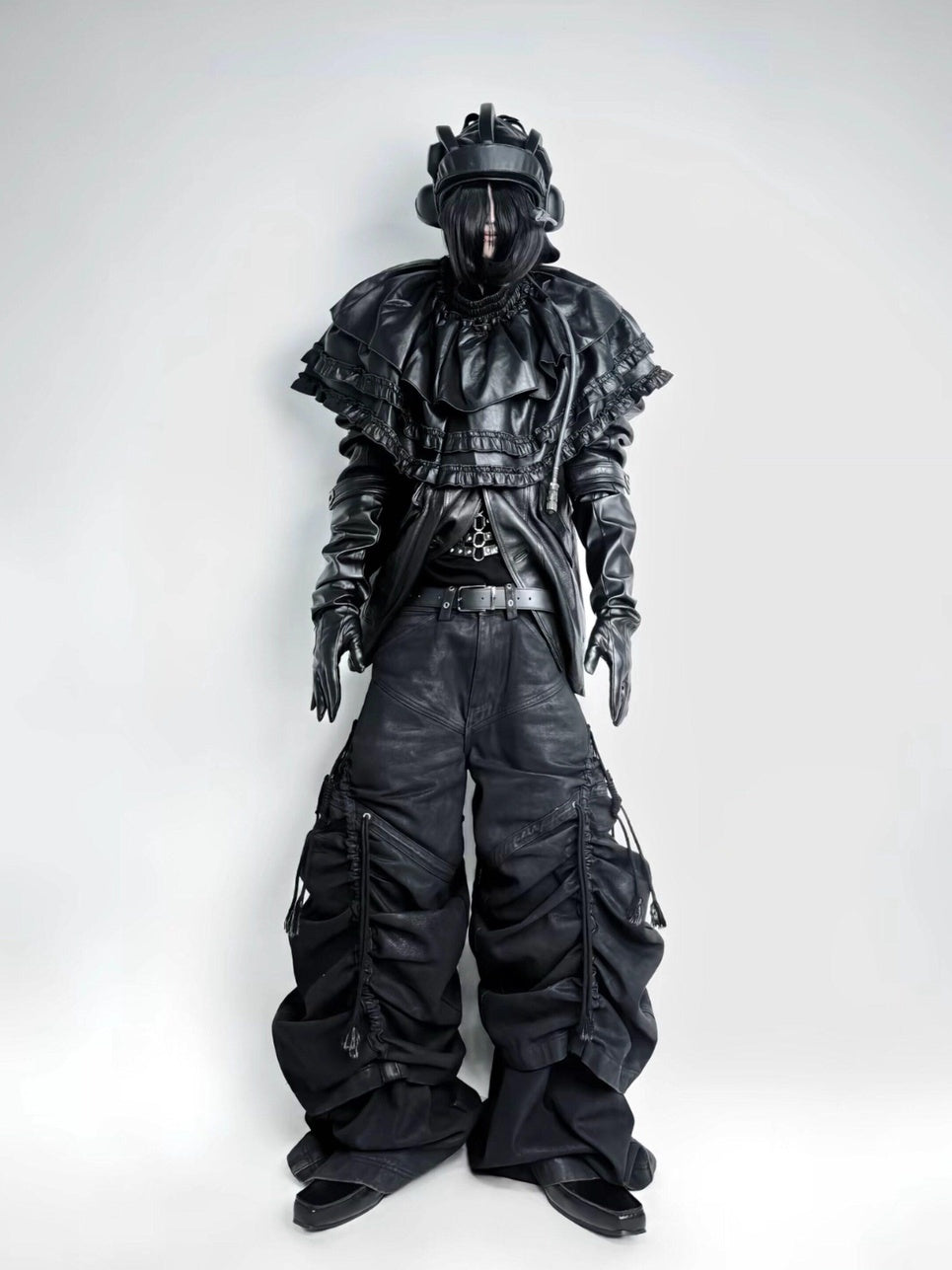 ATAnothingness Pleated Cargo Loose Mid Rise Zipper Cotton Gothic Metal Black Wide-Leg Jeans
