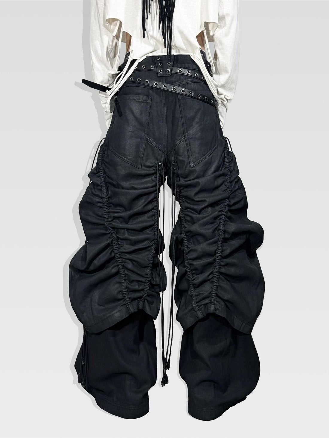 ATAnothingness Pleated Cargo Loose Mid Rise Zipper Cotton Gothic Metal Black Wide-Leg Jeans