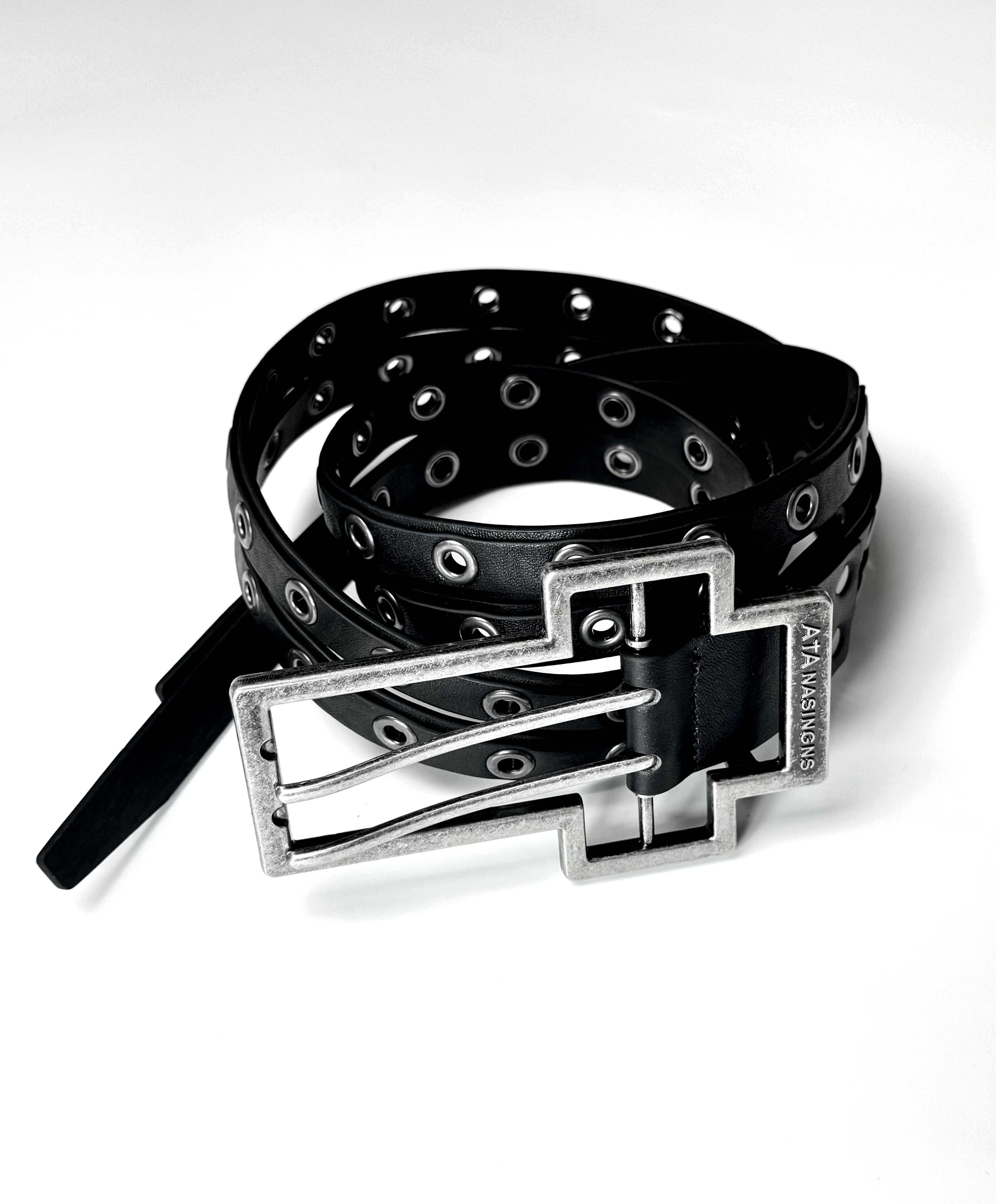 ATAnothingness Premium Top Grain Smooth Black Double Layer Buckle Unisex Leather Belts