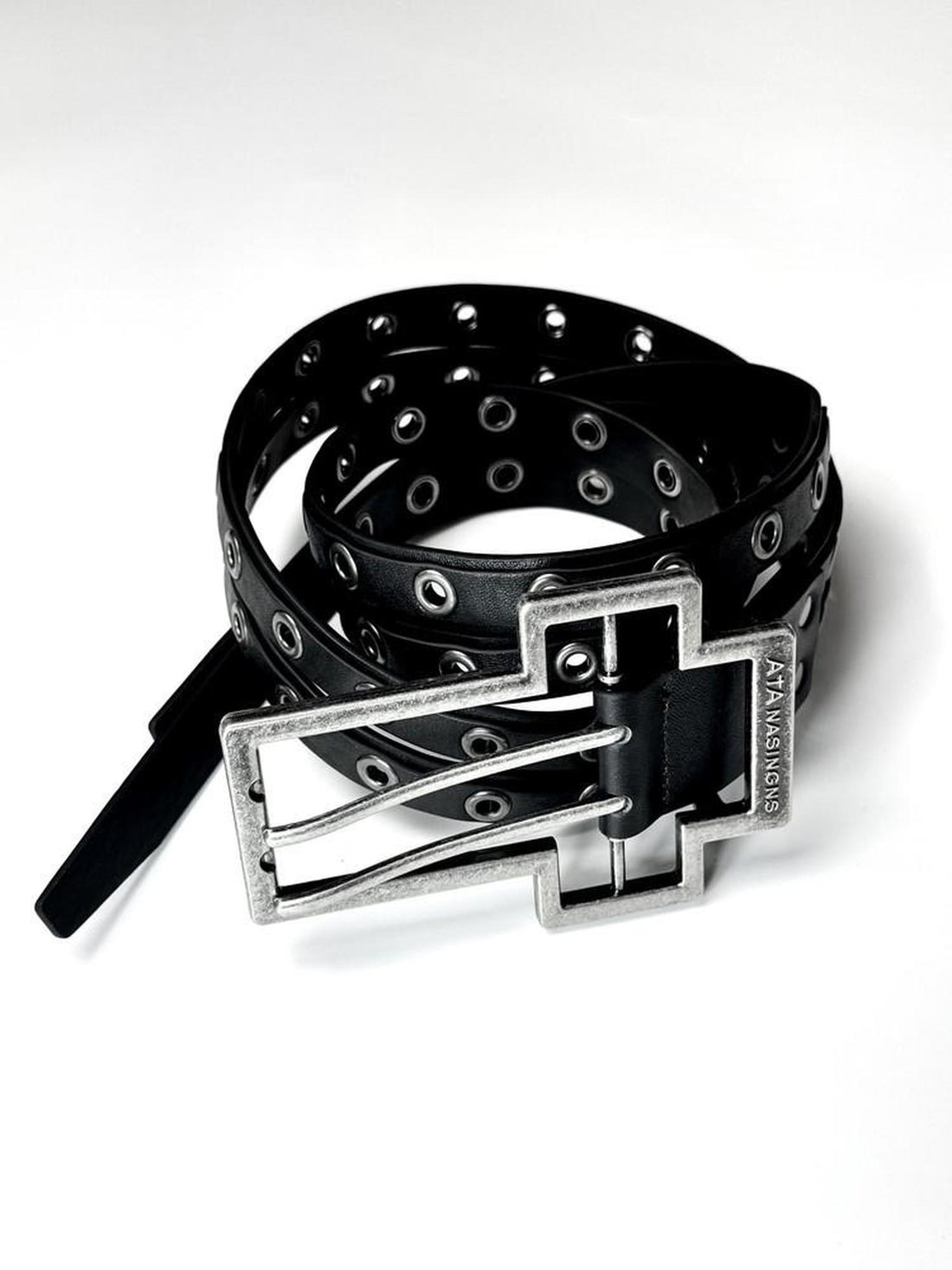 ATAnothingness Premium Top Grain Smooth Black Double Layer Buckle Unisex Leather Belts