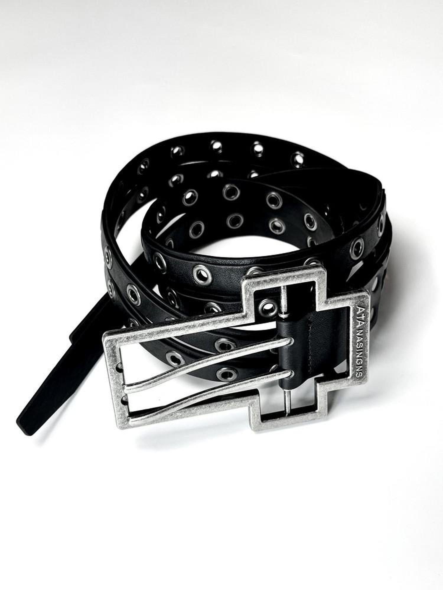 ATAnothingness Premium Top Grain Smooth Black Double Layer Buckle Unisex Leather Belts