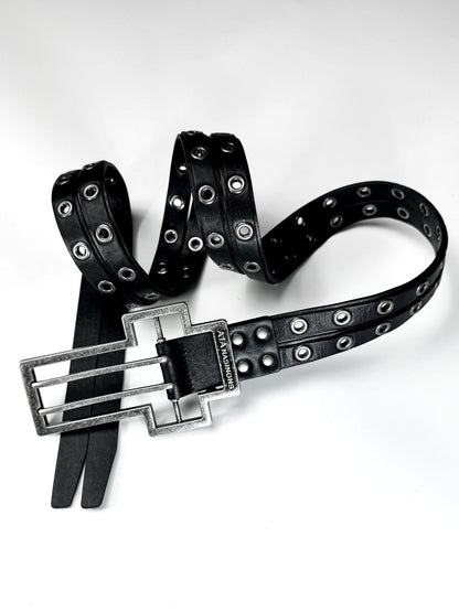ATAnothingness Premium Top Grain Smooth Black Double Layer Buckle Unisex Leather Belts