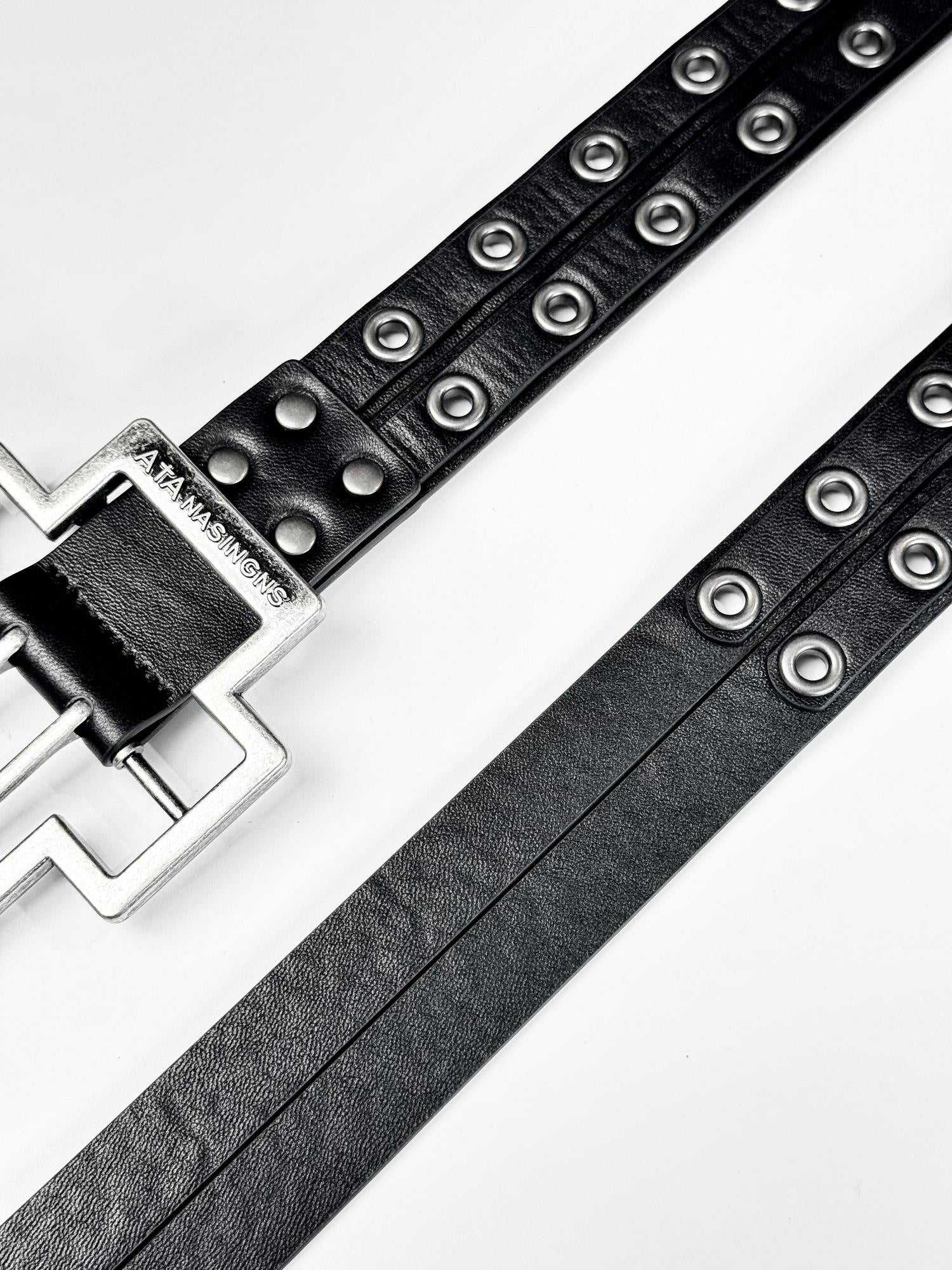 ATAnothingness Premium Top Grain Smooth Black Double Layer Buckle Unisex Leather Belts