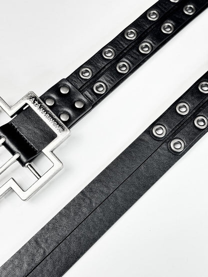 ATAnothingness Premium Top Grain Smooth Black Double Layer Buckle Unisex Leather Belts