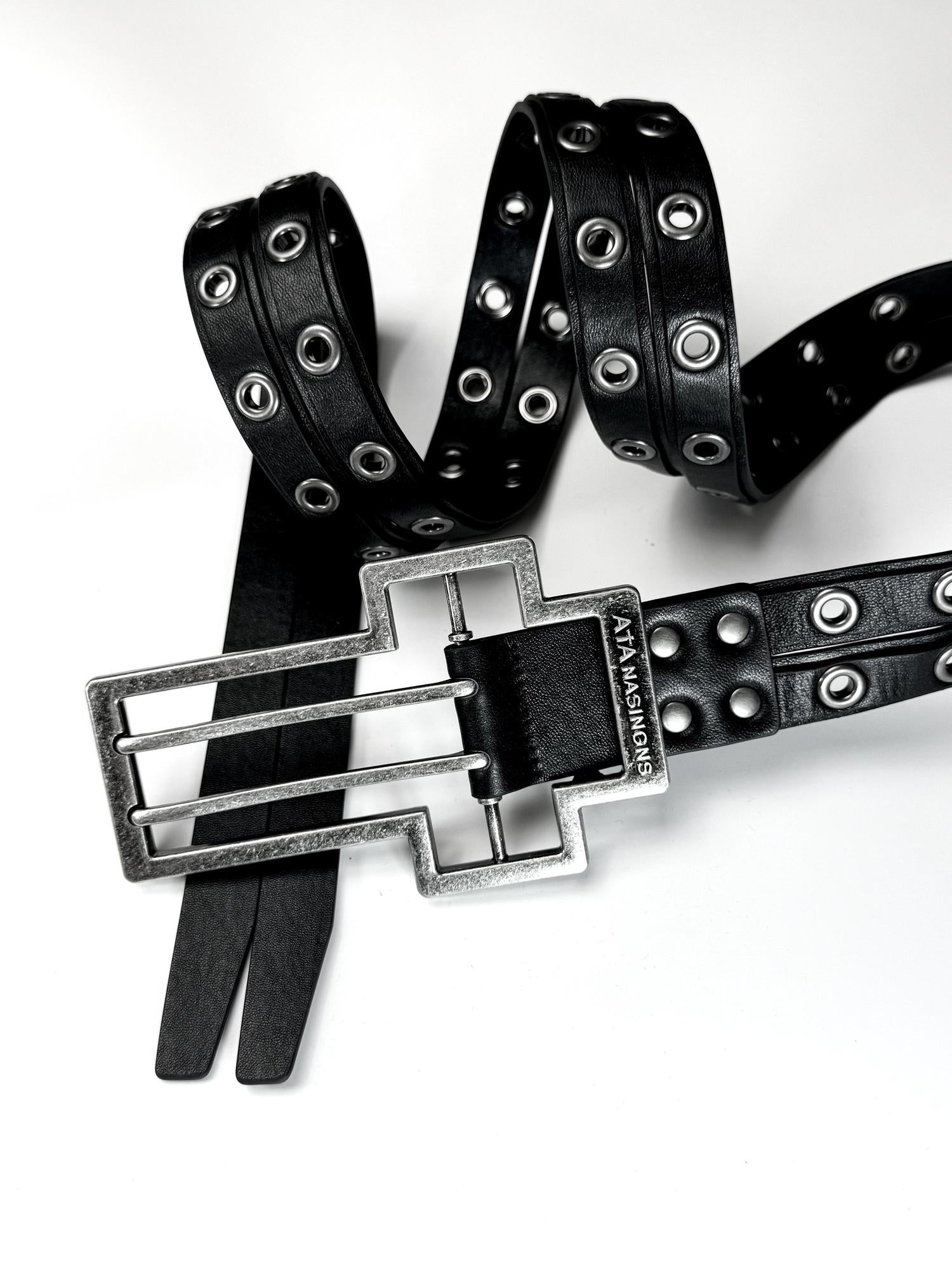 ATAnothingness Premium Top Grain Smooth Black Double Layer Buckle Unisex Leather Belts