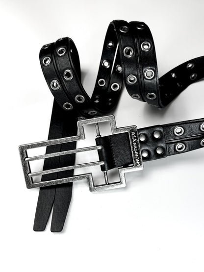 ATAnothingness Premium Top Grain Smooth Black Double Layer Buckle Unisex Leather Belts