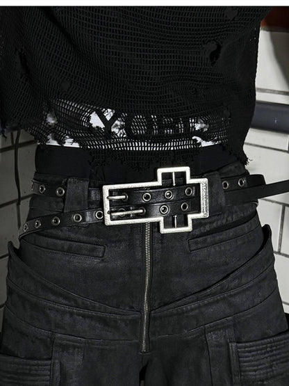 ATAnothingness Premium Top Grain Smooth Black Double Layer Buckle Unisex Leather Belts