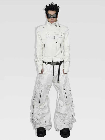 ATAnothingness Silver Moon White Studded Double Waist Waxed Women&