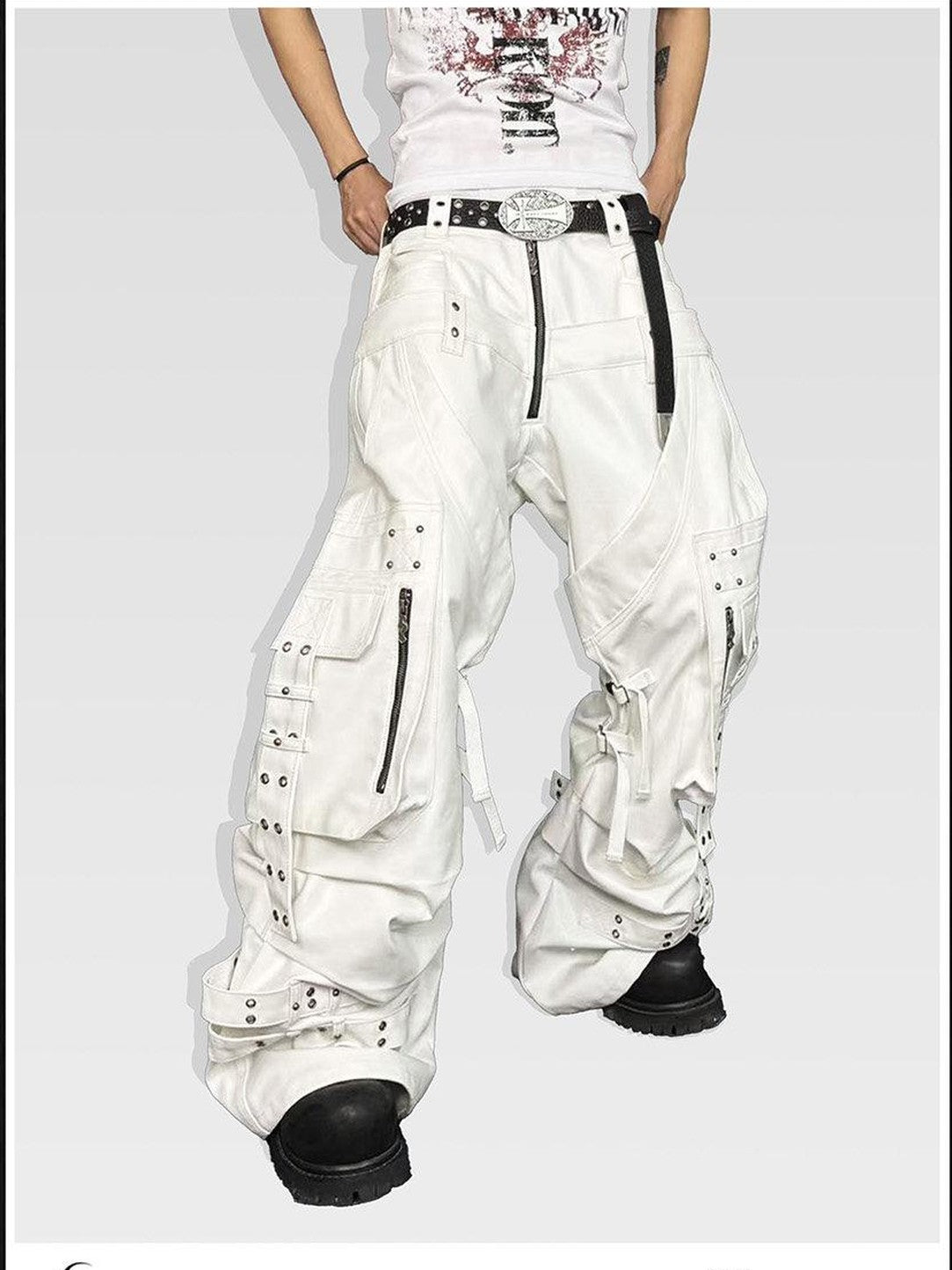 ATAnothingness Silver Moon White Studded Double Waist Waxed Women&