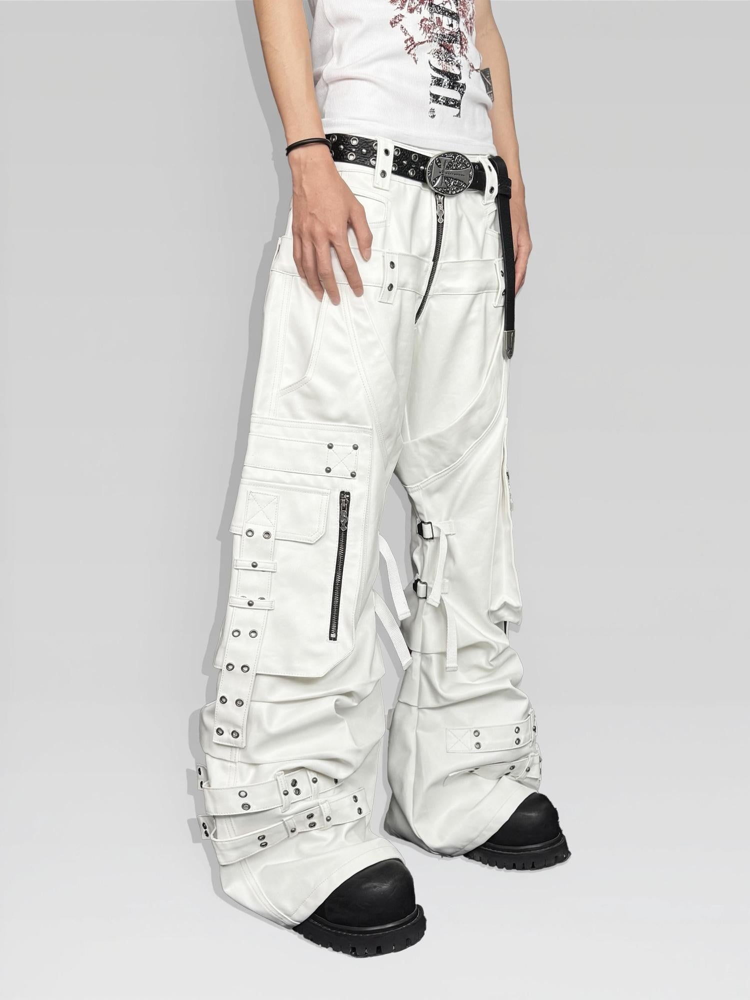 ATAnothingness Silver Moon White Studded Double Waist Waxed Women&