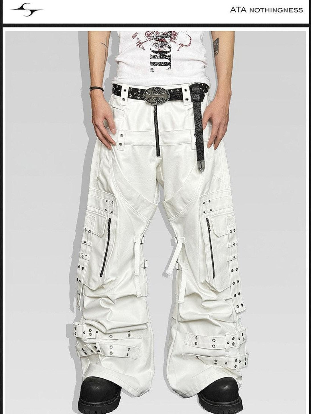 ATAnothingness Silver Moon White Studded Double Waist Waxed Women&