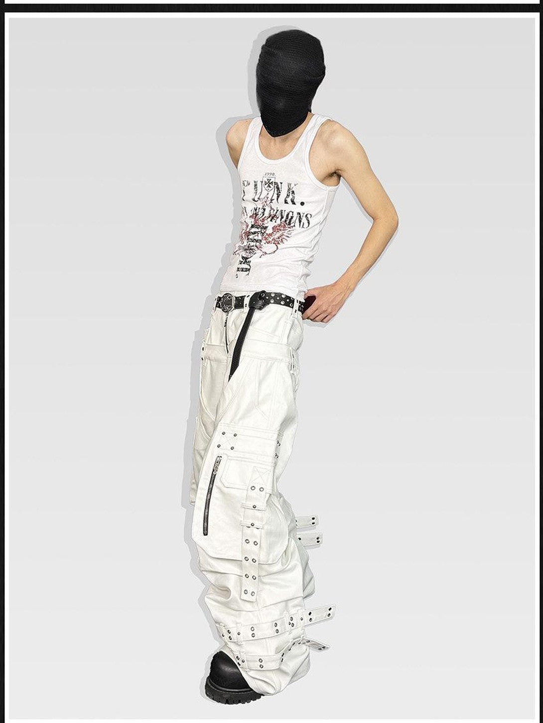 ATAnothingness Silver Moon White Studded Double Waist Waxed Women&