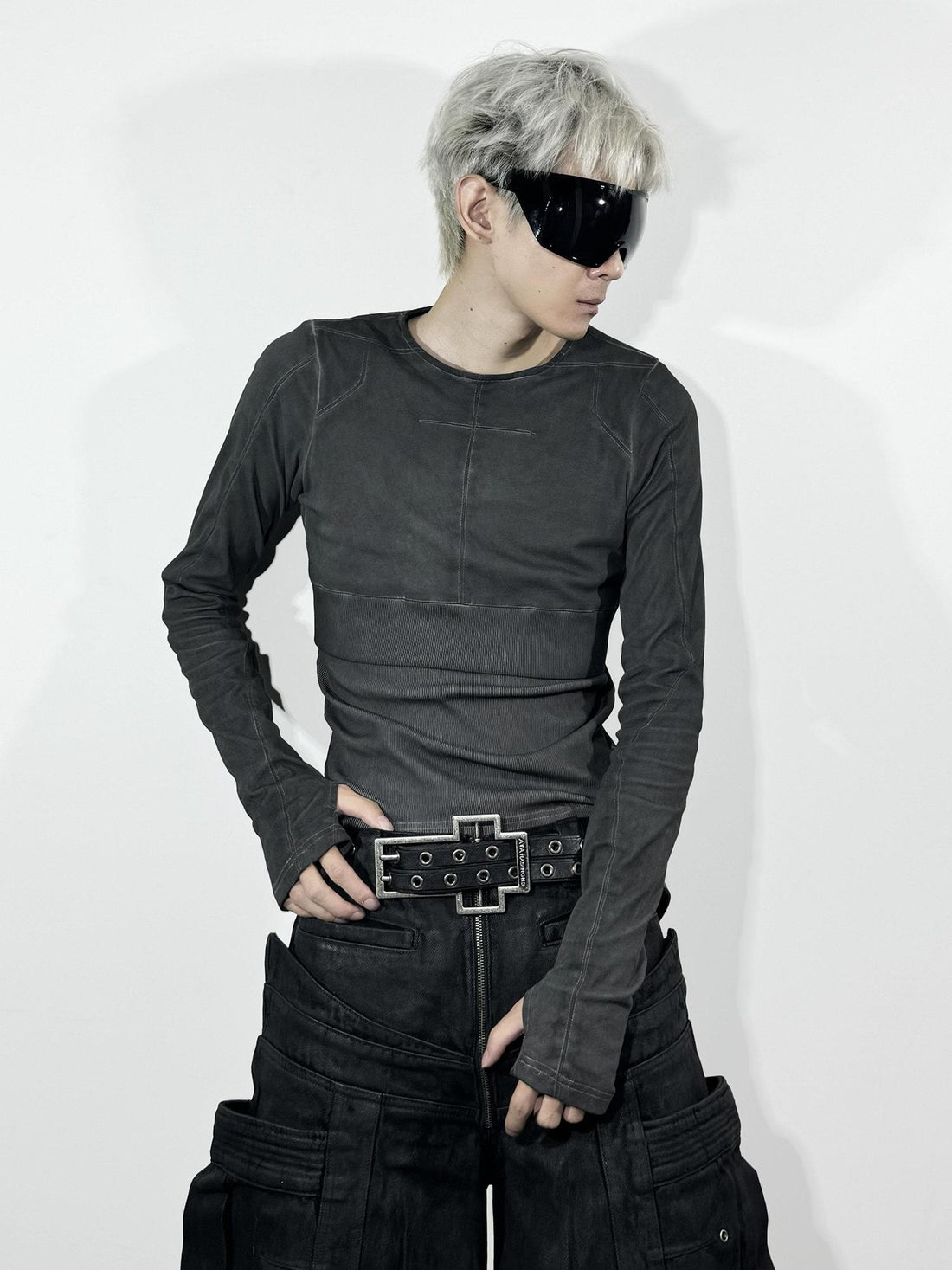 ATAnothingness Slim Distressed Cross Print Dark Urban Unisex Cotton Blend Long Sleeve T-Shirts