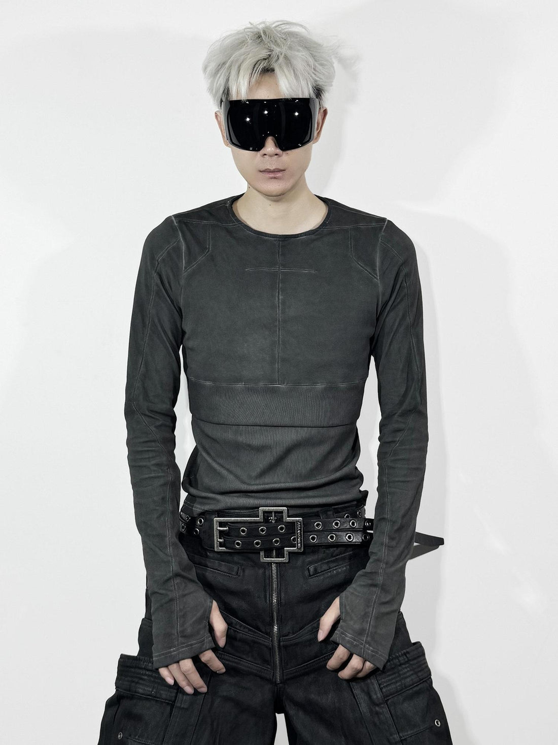 ATAnothingness Slim Distressed Cross Print Dark Urban Unisex Cotton Blend Long Sleeve T-Shirts