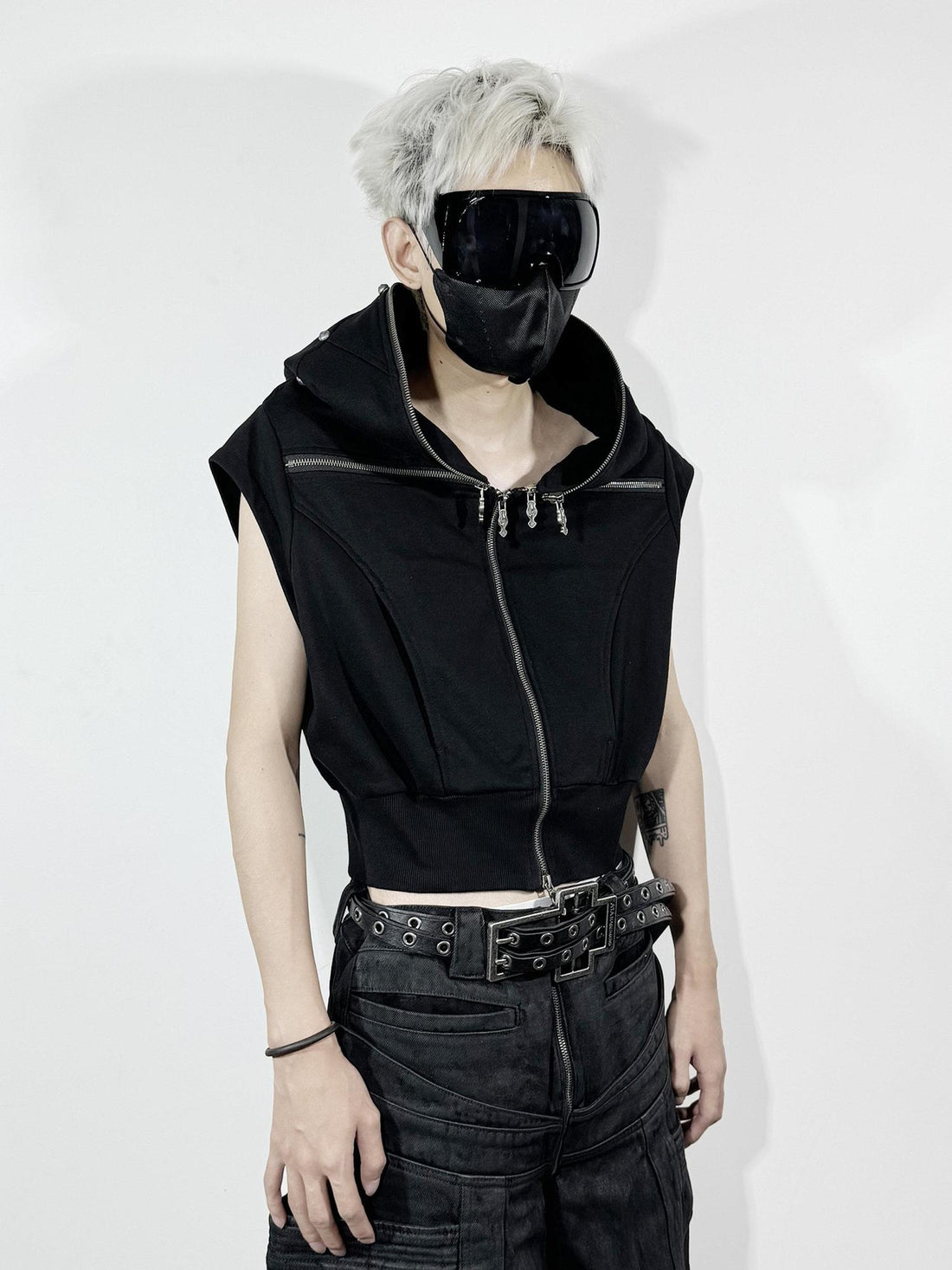 ATAnothingness Soft Cotton Blend Hooded Open Front Unisex Student Black Standard Fit Vests