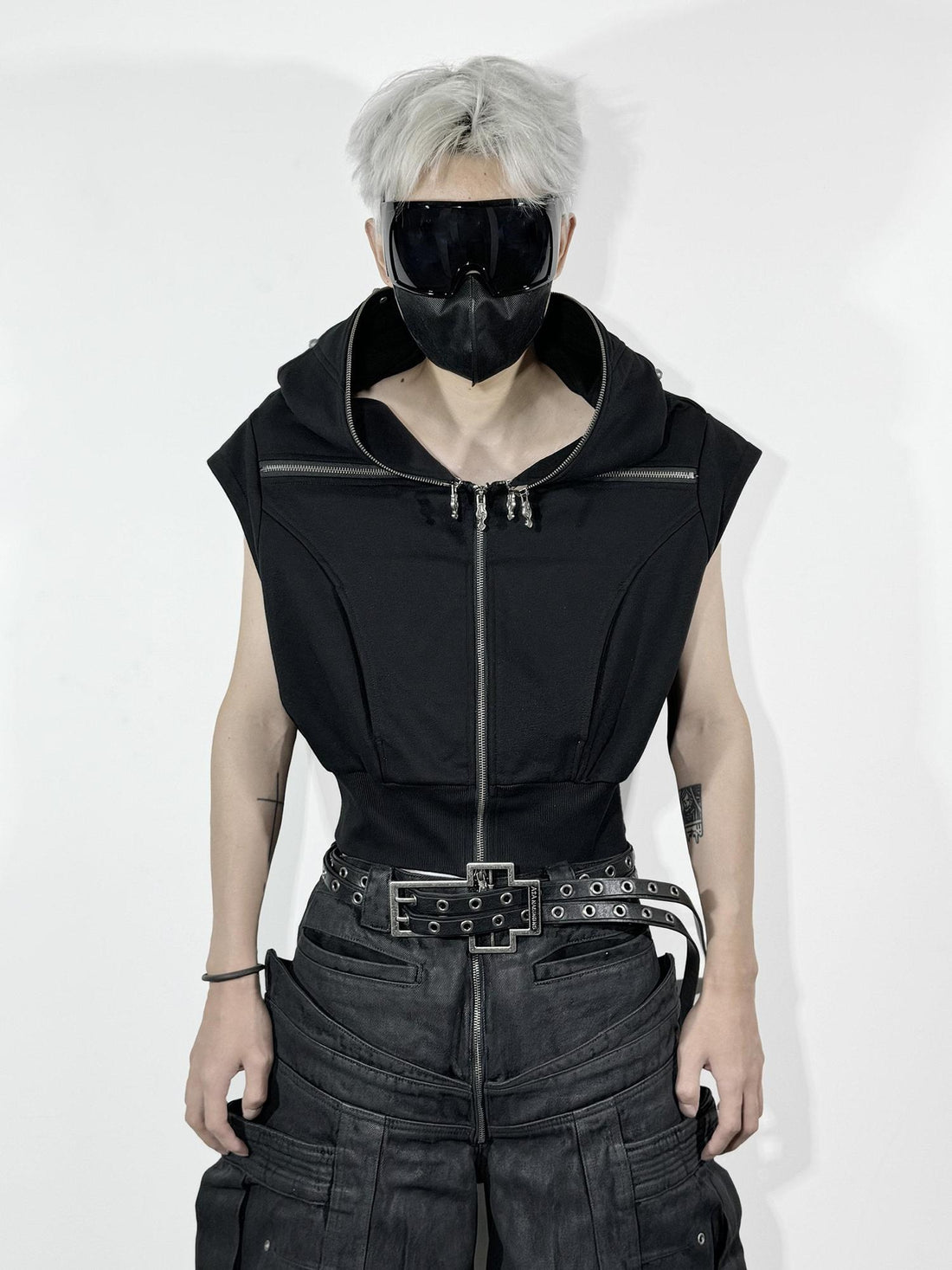ATAnothingness Soft Cotton Blend Hooded Open Front Unisex Student Black Standard Fit Vests