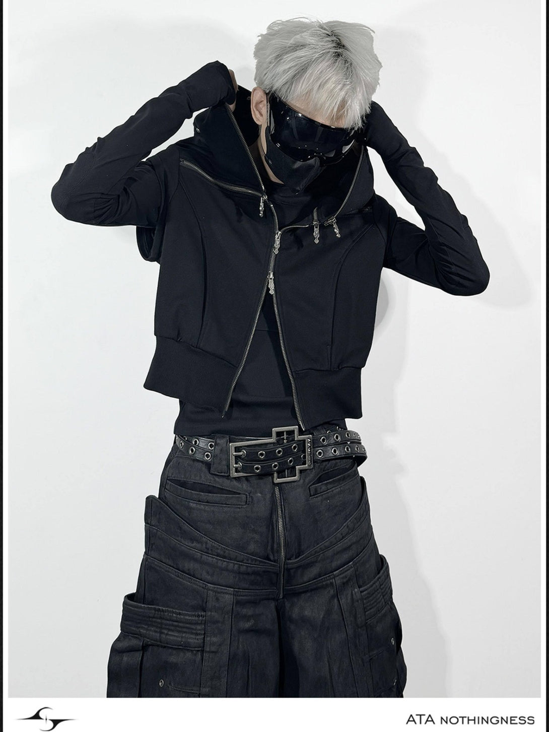 ATAnothingness Soft Cotton Blend Hooded Open Front Unisex Student Black Standard Fit Vests