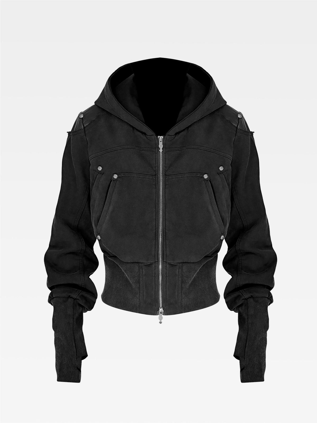 ATAnothingness Washed Black Leather Shoulder Multi Pocket Zip Women&