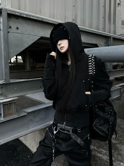 ATAnothingness Washed Black Leather Shoulder Multi Pocket Zip Women&
