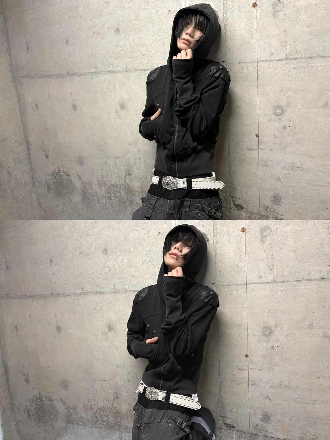 ATAnothingness Washed Black Leather Shoulder Multi Pocket Zip Women&