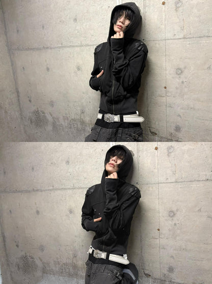 ATAnothingness Washed Black Leather Shoulder Multi Pocket Zip Women&