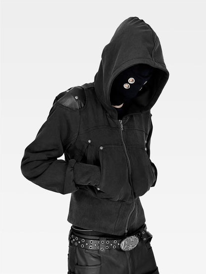 ATAnothingness Washed Black Leather Shoulder Multi Pocket Zip Women&