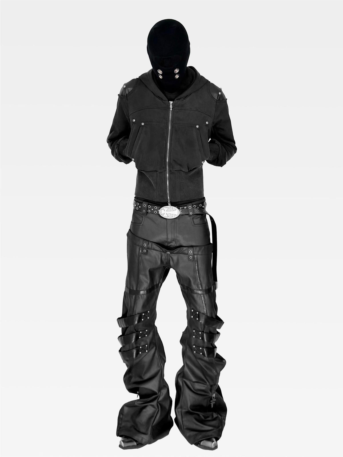 ATAnothingness Washed Black Leather Shoulder Multi Pocket Zip Women&