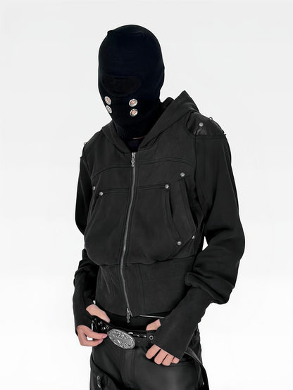 ATAnothingness Washed Black Leather Shoulder Multi Pocket Zip Women&