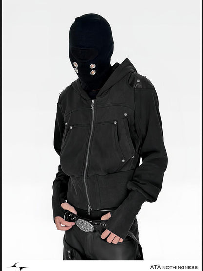 ATAnothingness Washed Black Leather Shoulder Multi Pocket Zip Women&