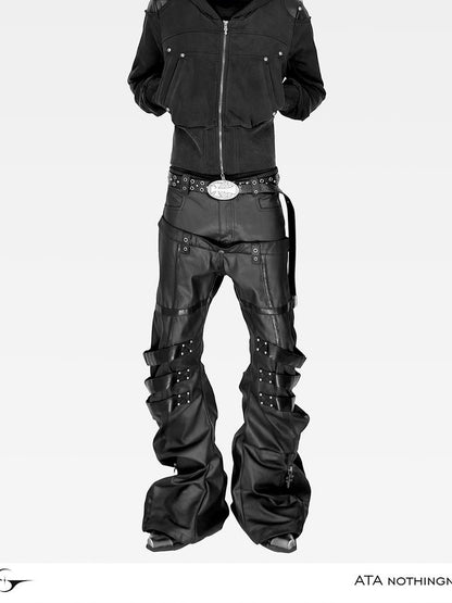 ATAnothingness Washed Black Leather Shoulder Multi Pocket Zip Women&