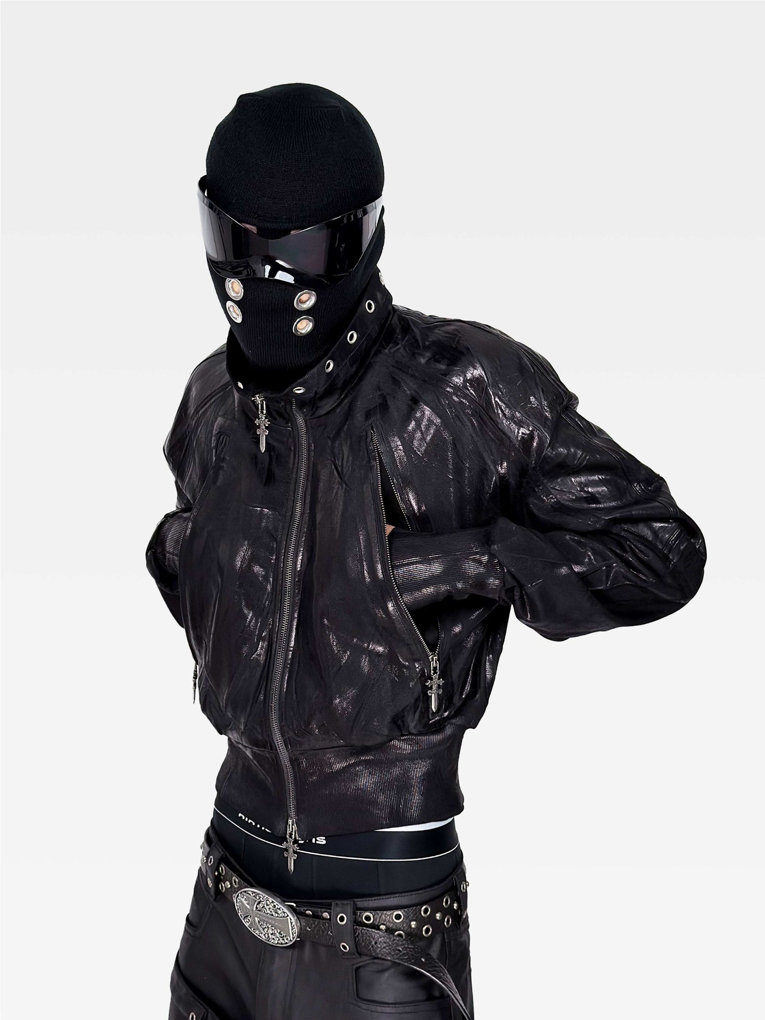 ATAnothingness_Waxed_Foil_Stamped_Stand_Collar_Raglan_Leather_Zipper_Women&