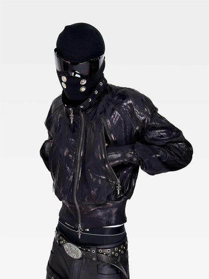 ATAnothingness_Waxed_Foil_Stamped_Stand_Collar_Raglan_Leather_Zipper_Women&