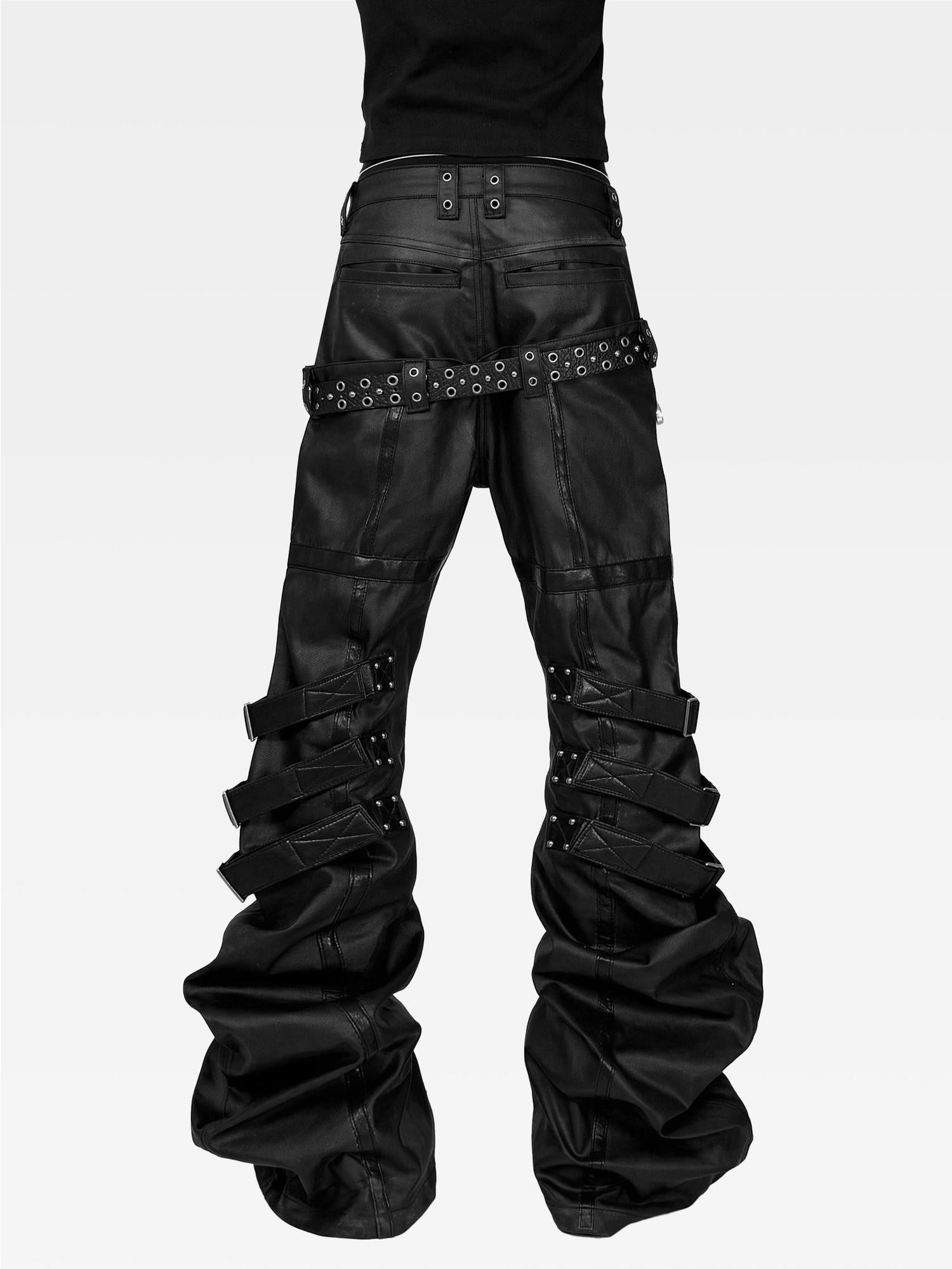 ATAnothingness Waxed Leather Trim Double Waist Stacked Straps Slim Women&