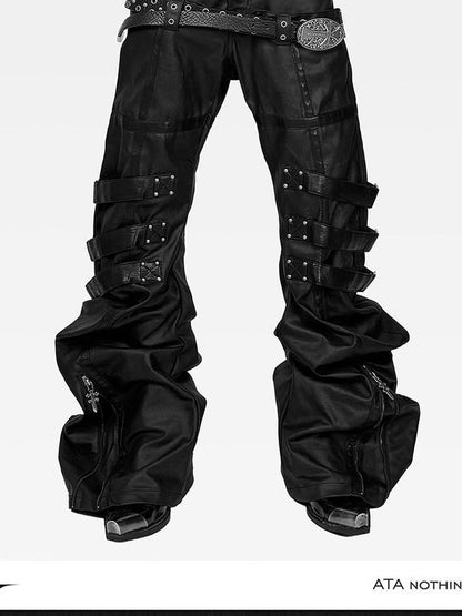 ATAnothingness Waxed Leather Trim Double Waist Stacked Straps Slim Women&