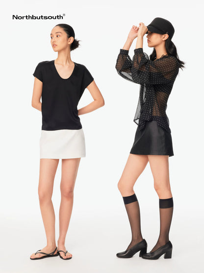 A Line Coated Texture No Waistband Mid Low Rise Women&