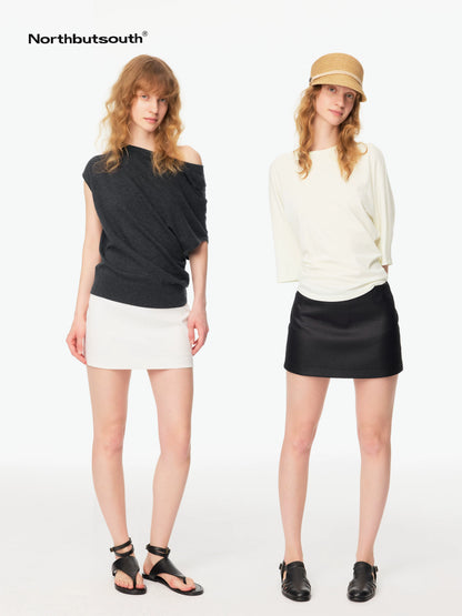 A Line Coated Texture No Waistband Mid Low Rise Women&