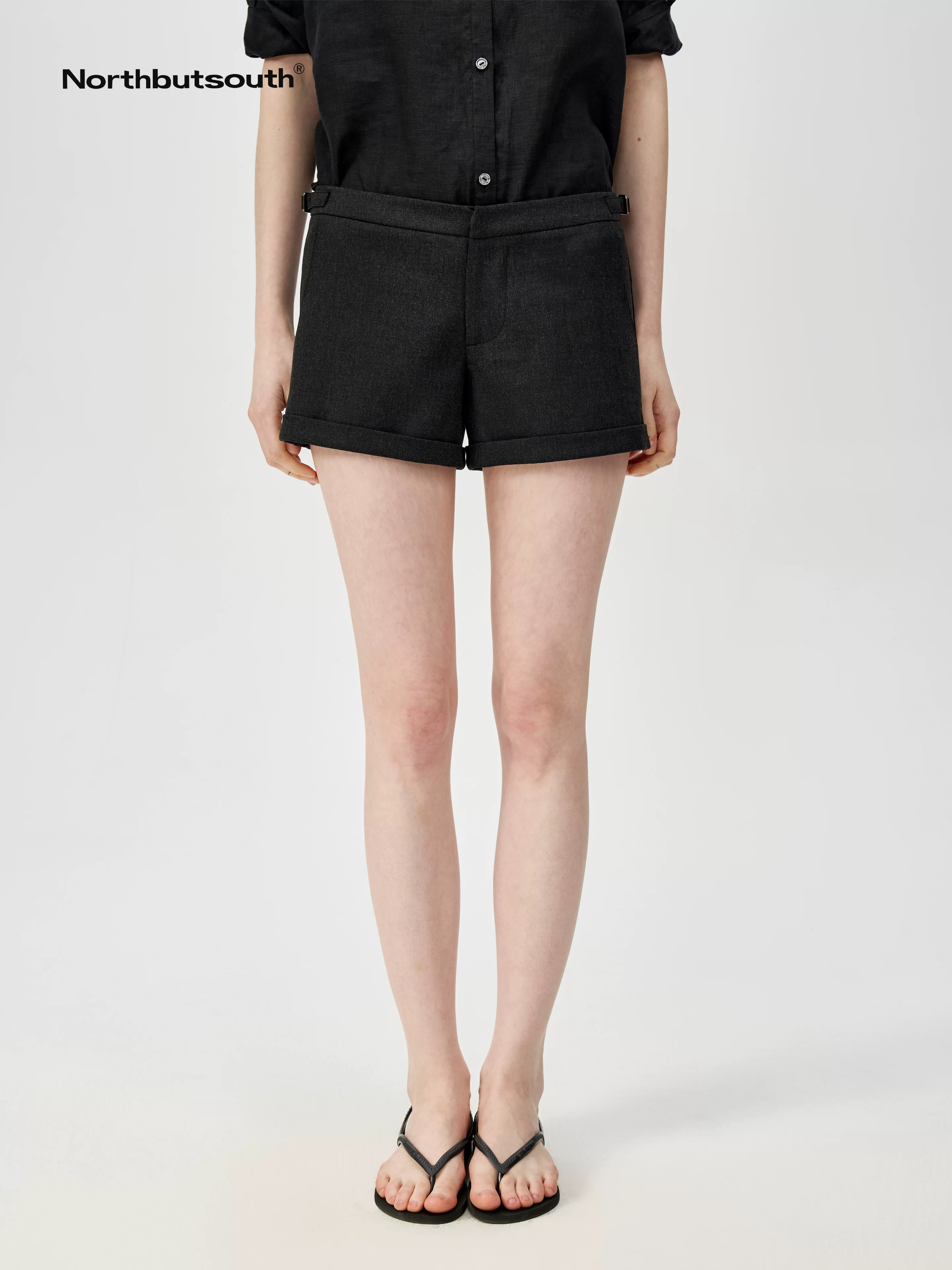 A Line Mini Shorts With Adjustable Metal Waist