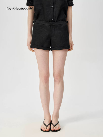 A Line Mini Shorts With Adjustable Metal Waist