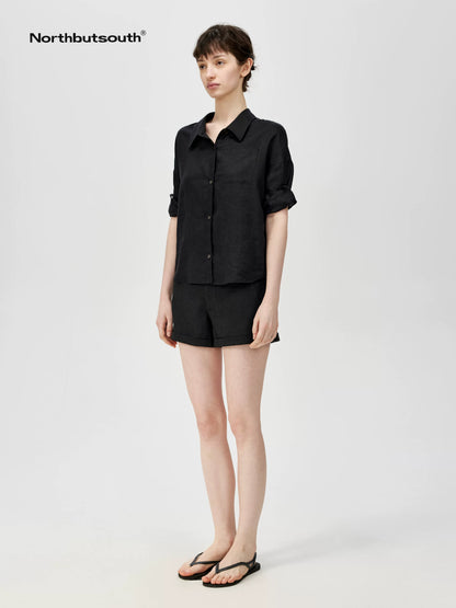 A Line Mini Shorts With Adjustable Metal Waist