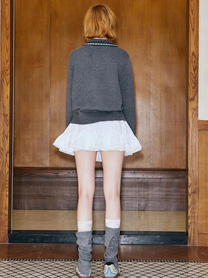 Academy Style Polo Knit With Embroidered Kitty And Heart