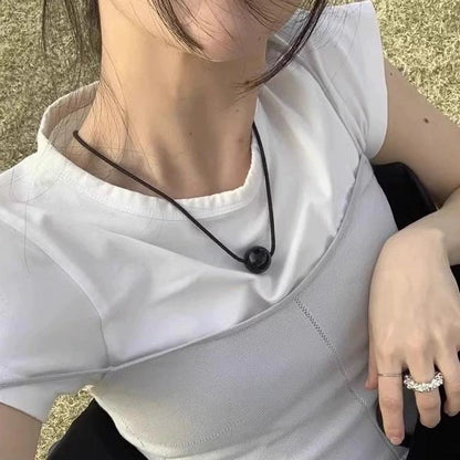 Accessories Adjustable Black Onyx Pendant Leather Cord Necklace