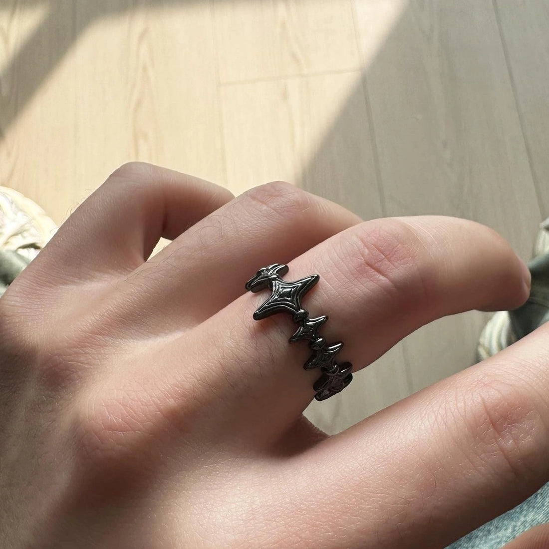 Accessories Adjustable Black Star Spike Ring
