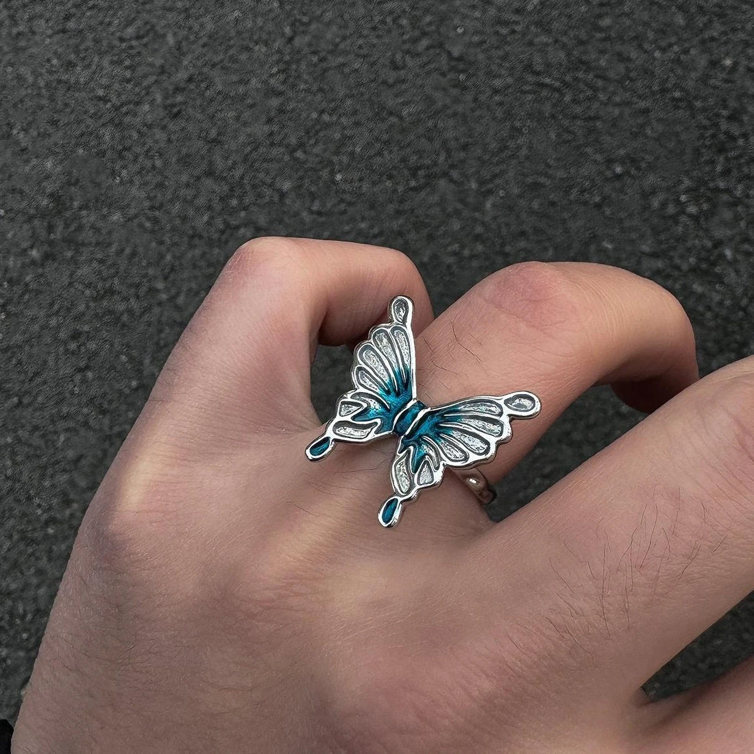 Accessories Adjustable Blue Butterfly Open Ring