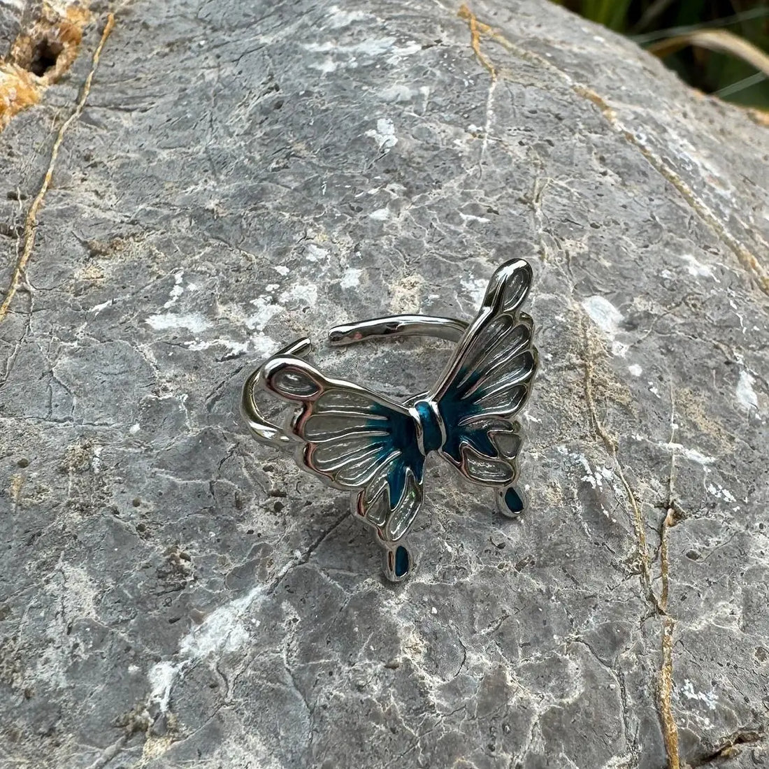 Accessories Adjustable Blue Butterfly Open Ring
