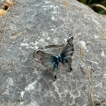 Accessories Adjustable Blue Butterfly Open Ring