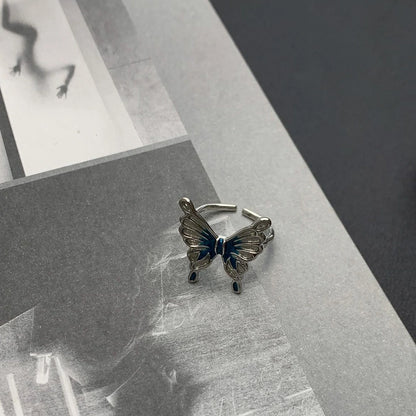 Accessories Adjustable Blue Butterfly Open Ring