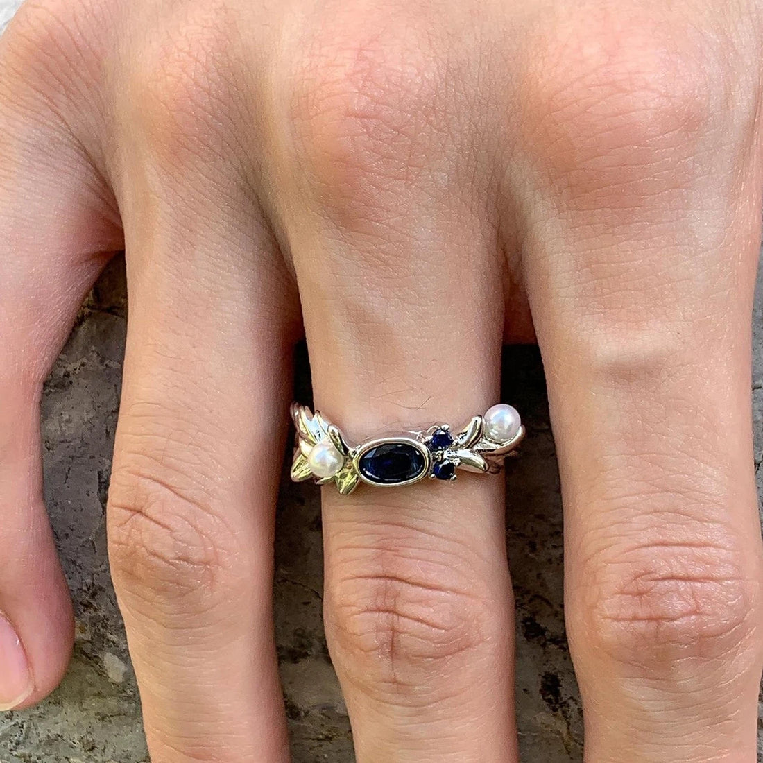 Accessories Adjustable Blue Zircon Pearl Ring
