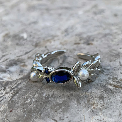 Accessories Adjustable Blue Zircon Pearl Ring